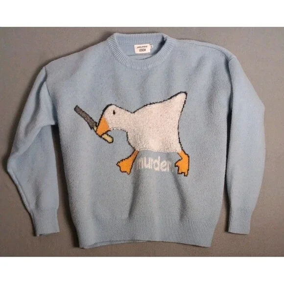 Aelfric Eden Men's Medium Blue Murder Goose Knit Pullover Sweater